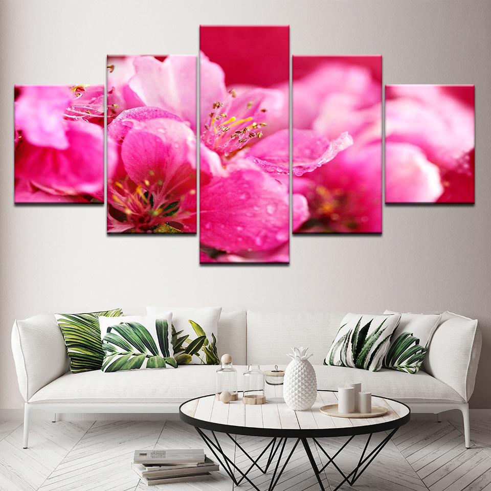 

Hot Pink Flowers Wallpapers 5 Piece Wall Art Canvas Print modern Poster Modular art painting for Living Room Home Decor 20x35 20x45 20x55cm