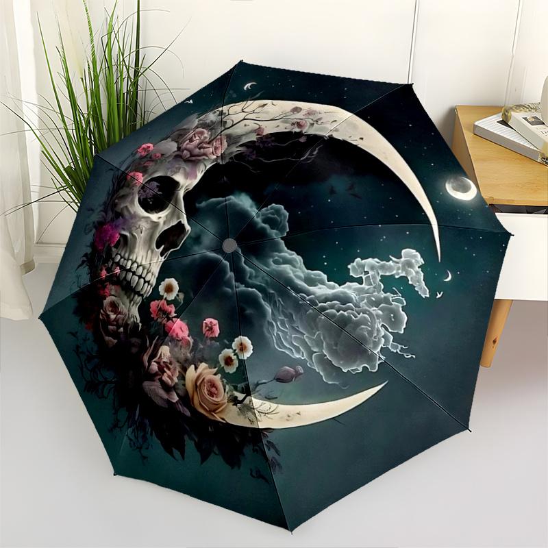 1pc Moonlit Skull Automatic Open/CloseUmbrella,Compact Umbrella for Men & Women Day Gift.N062