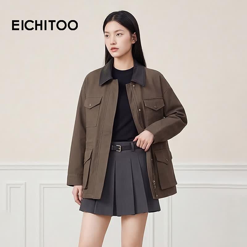 EICHITOO Women's Cinch-Waist Workwear Trench Coat