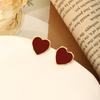 Vintage Wine Red Heart Earrings Elegant High-end Studs Silver Needle Versatile Fashionable Personality Ear Jewelry