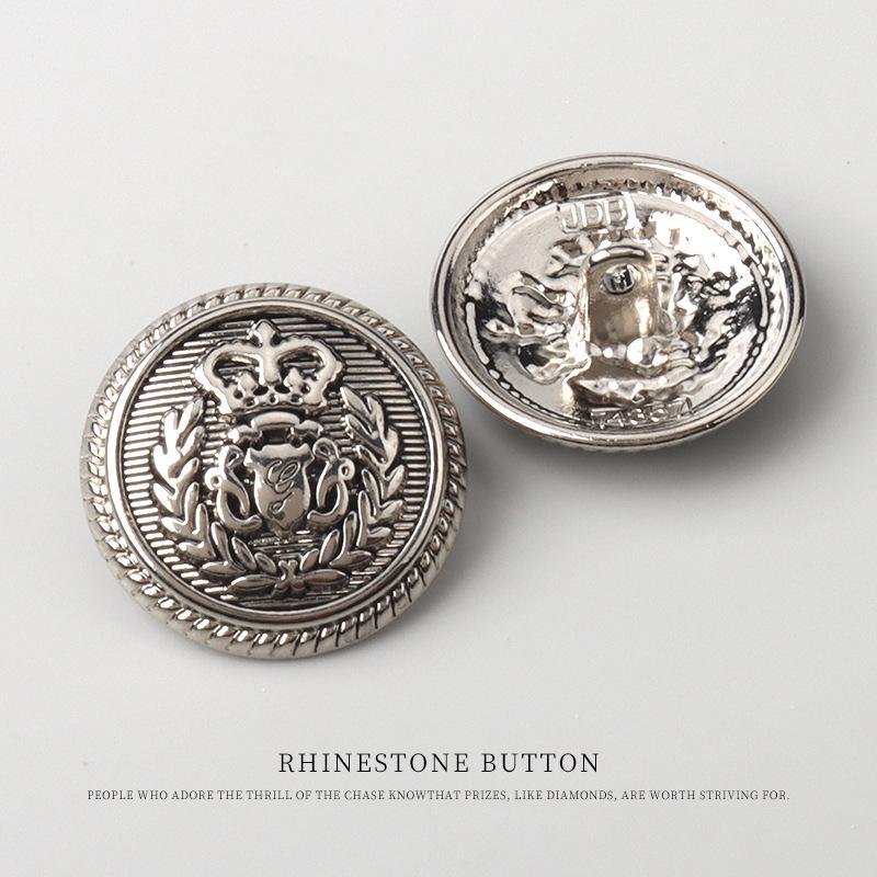 

5pcs Crown Wheat Ear Metal Buttons Vintage Bronze Coat Windbreaker Buttons Suit Jacket Sweater College Style Buttons 15Mm ancient silver