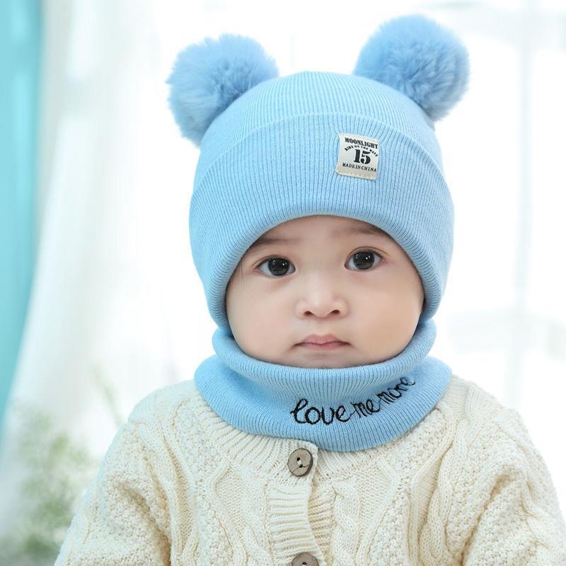 0-12 Months Baby Knitted Hat Scarf for Autumn and Winter Warmth