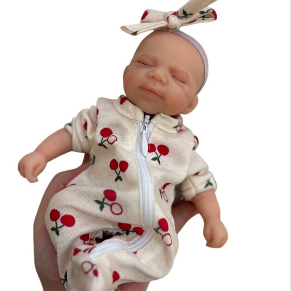 Reborn Baby Doll 8inch Full Solid Silicone Flexible Elastic Doll Toy Super Soft Cute Small Size Squish Silicone Lifelike Reborn Bebe Doll