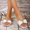 Fashion Plus Size 2025 Summer New Women's Square Toe Low Heel Bow Tie Crystal Slippers Wide Fit Outdoor Dress Casual Elegant Sandals