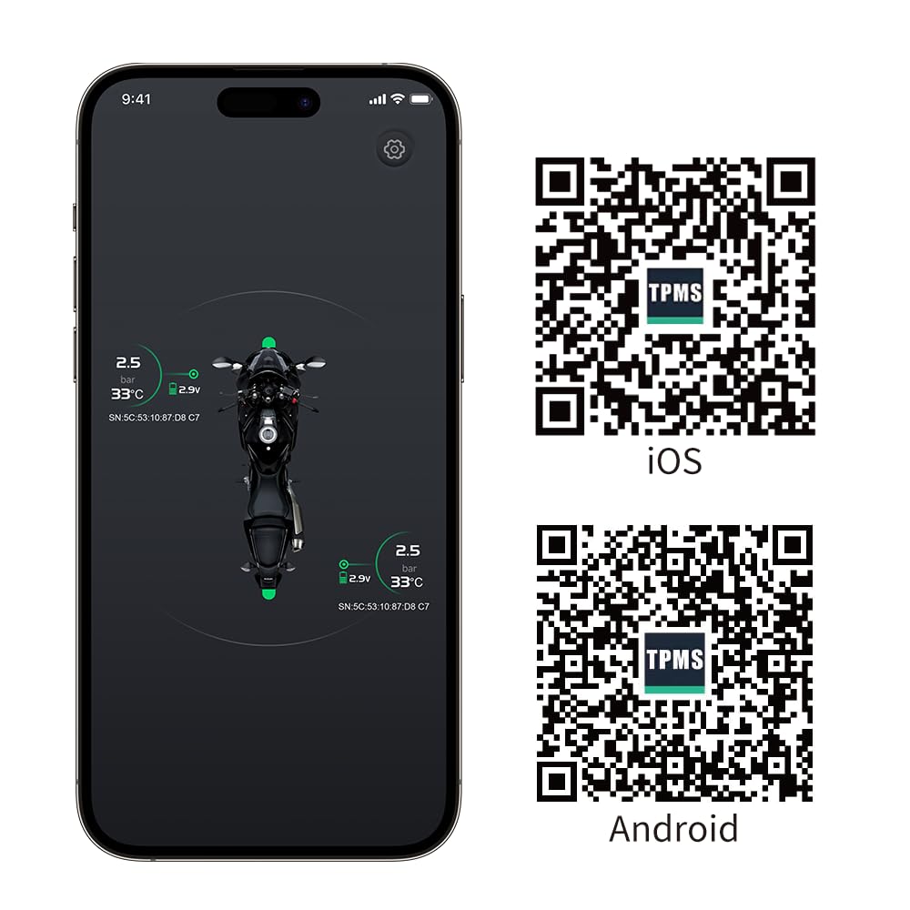 

Мотоциклы Bluetooth Система мониторинга давления в шинах с 2 внешними датчиками, Управление через приложение BLE TPMS, Поддержка iOS и Android