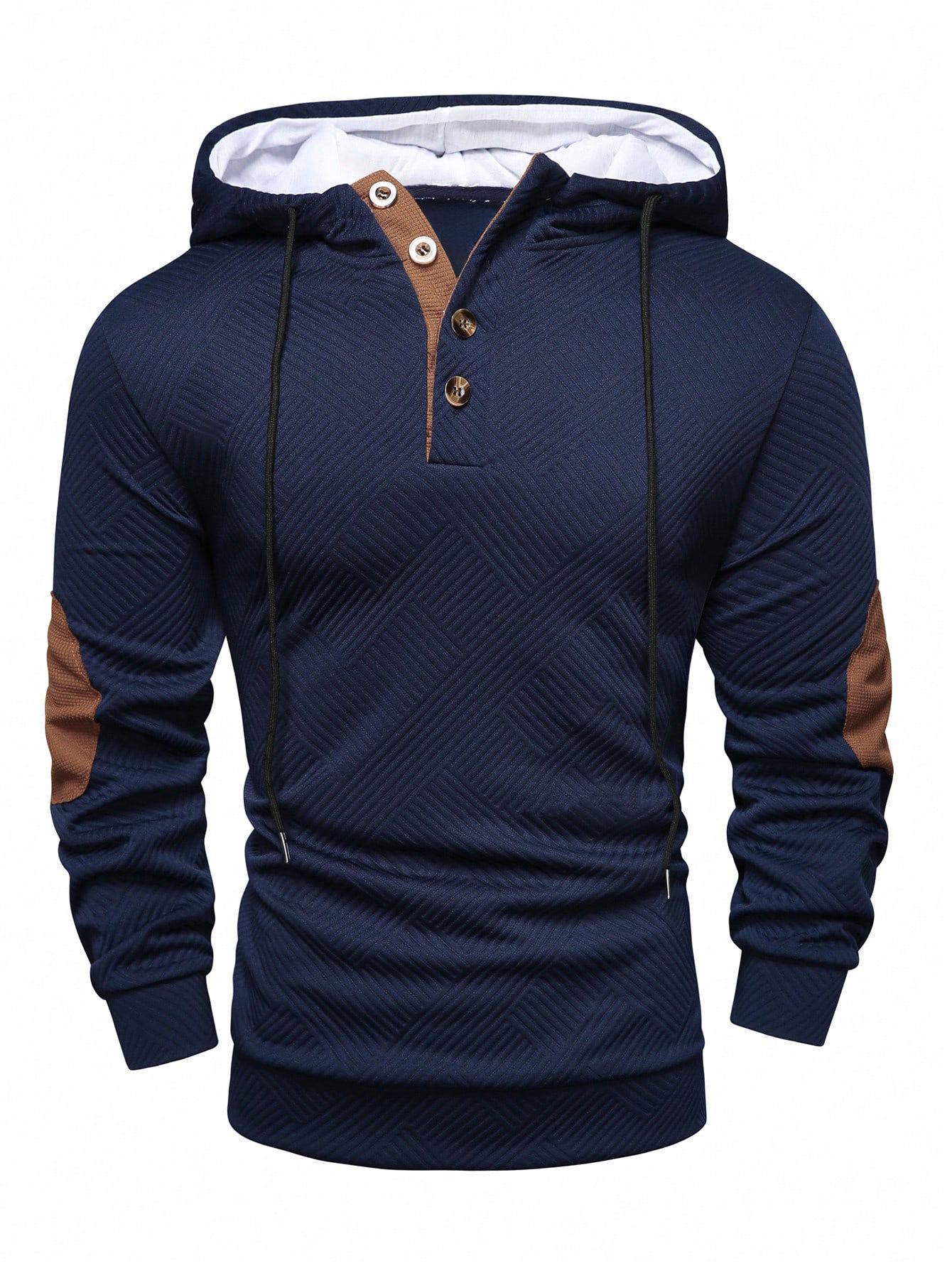 New Men s Solid Color High Neck Hooded Sweatshirt Pullover XL