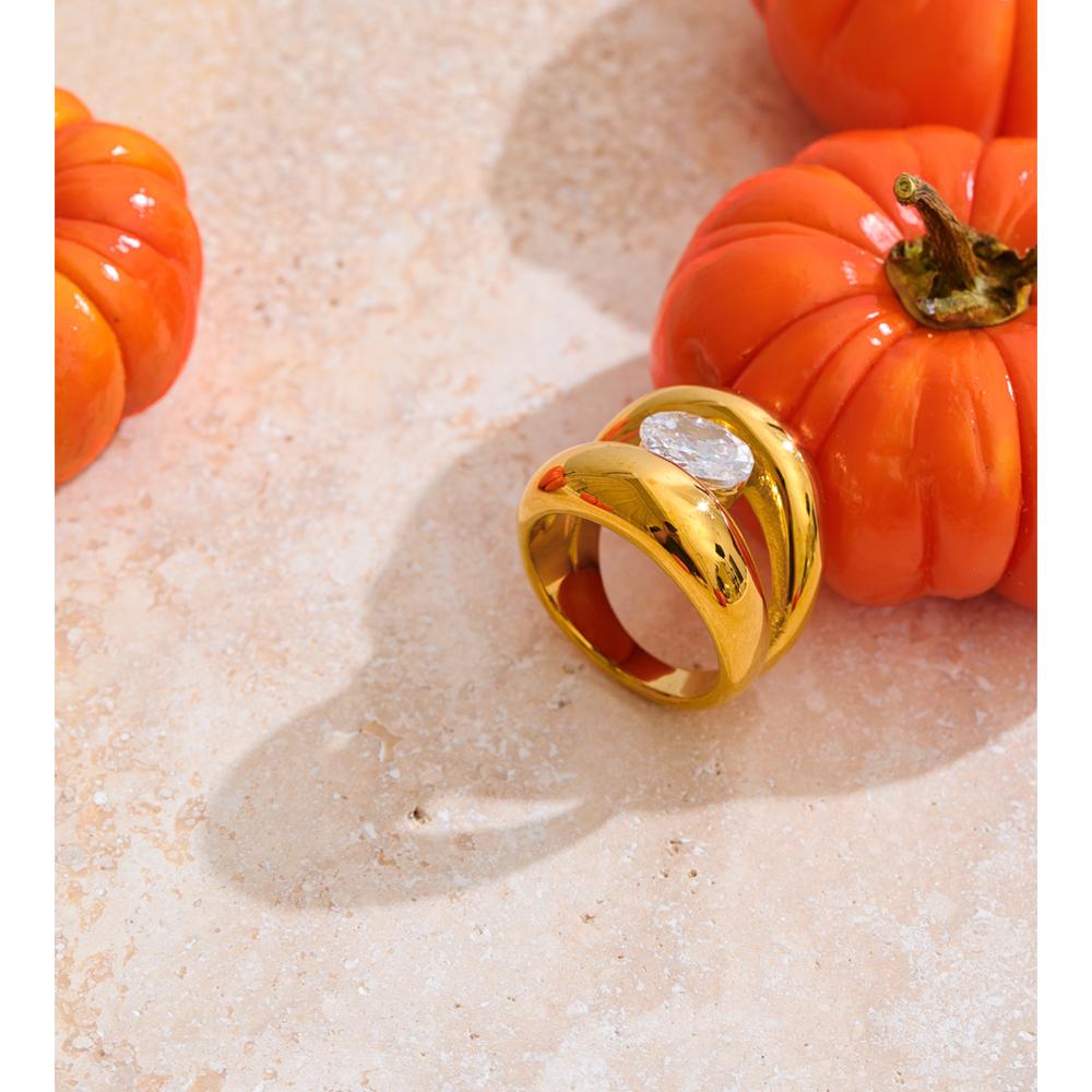 Eetit Size 678 Stainless Steel Double-Layer Cubic Zirconia Cast Ring Rust Proof High Quality Golden Finger Daily Jewelry Gift