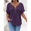 2026 Spring/Summer New Plus Size Solid Color Women's V-Neck T-Shirt Loose Top with Zipper Short Sleeves and Faux Pockets