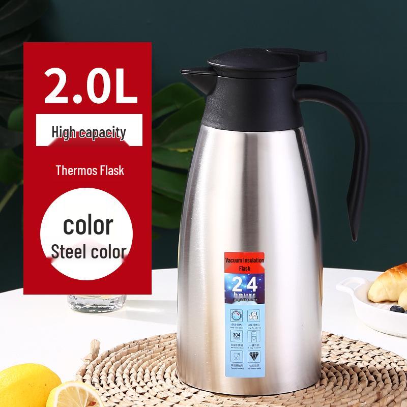 European-Style 2L Vacuum Insulated Stainless Steel Coffee Thermos Pot 2.0L 201 Material Vacuum, 24hr Insulation
