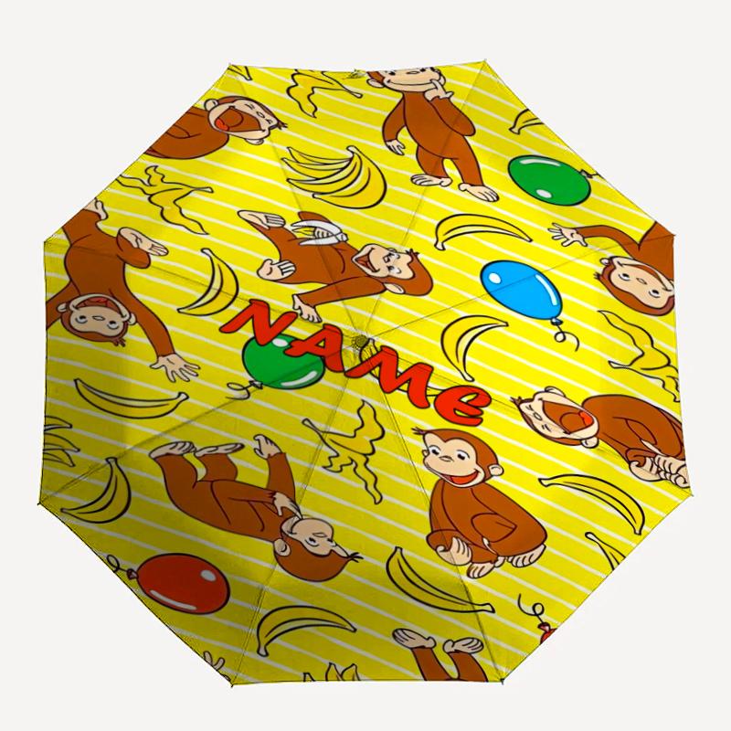 Custom Name Curious George Theme Automatic Umbrella, Lightweight & Portable, 8 Rib, Perfect for Outdoor Travel, Birthdays, Christmas, Gifts.