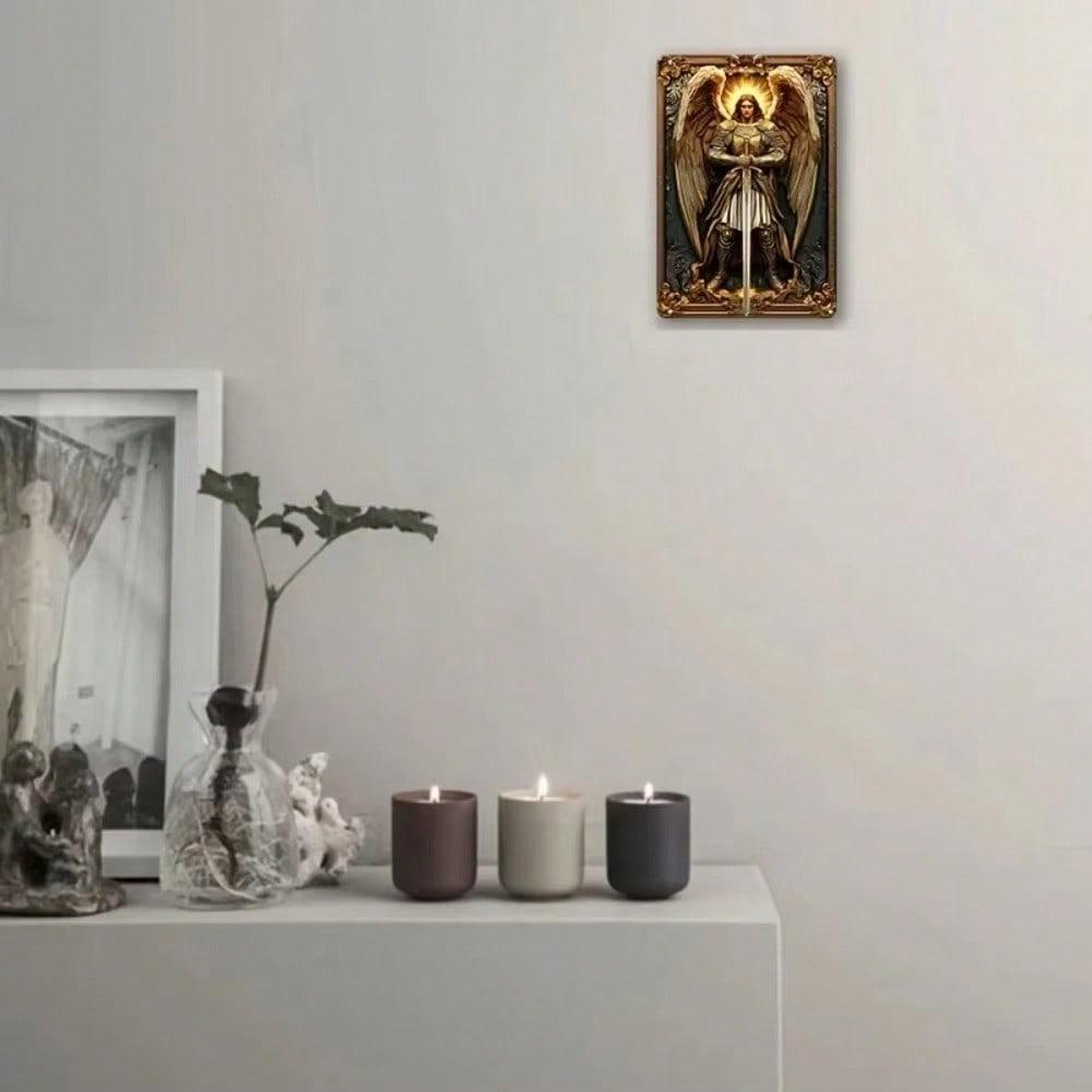 Boho Style Aluminum Angel Wall Hanging Decorative Plaque 2D Embossed Archangel Art Home Living Room