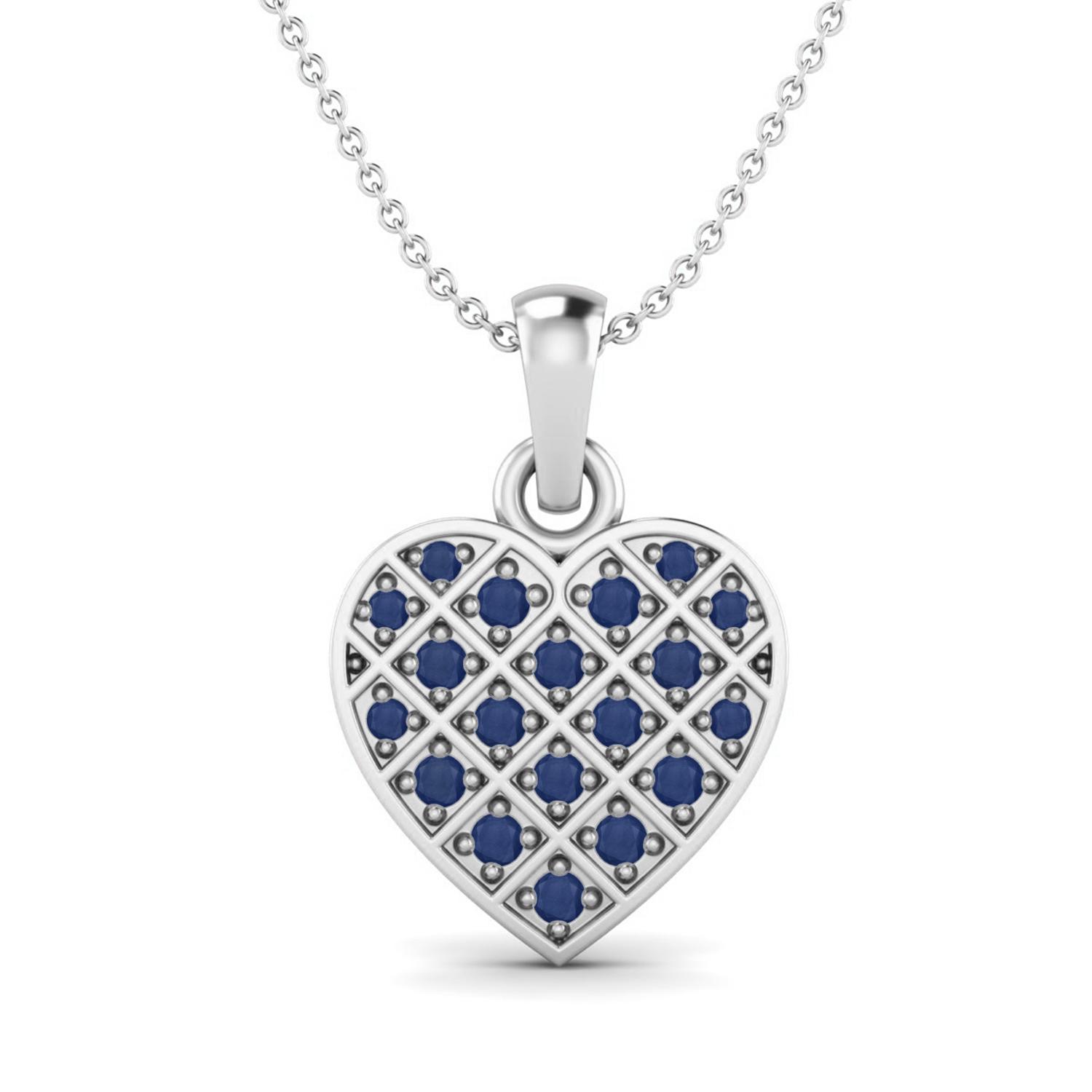 

Blue Sapphire Heart Pendant - 925 Sterling Silver білий