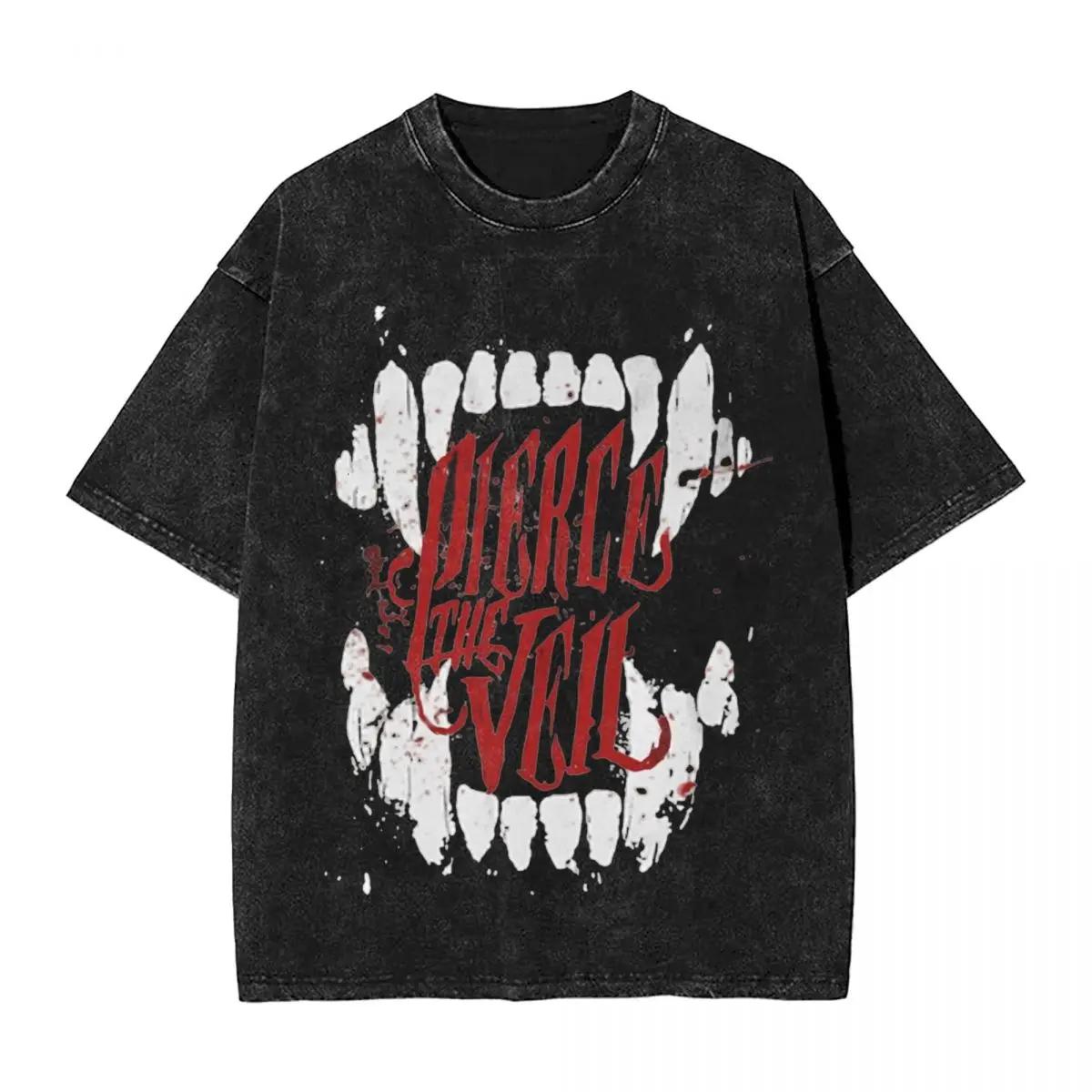 Urban Pulse Clothing Pierce The Veil 2026 Tour Gewassen T-shirt Streetwear Vintage T-shirt Rockband T-shirts voor Mannen Vrouwen Korte Mouw Harajuku Bedrukt M blauw