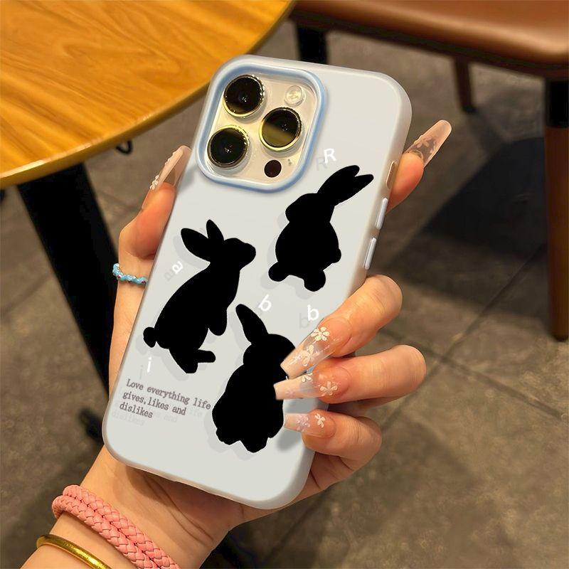 Ins black rabbit shadow for apple 16/17promax mobile phone case iPhone15 skin matte 13/12/14