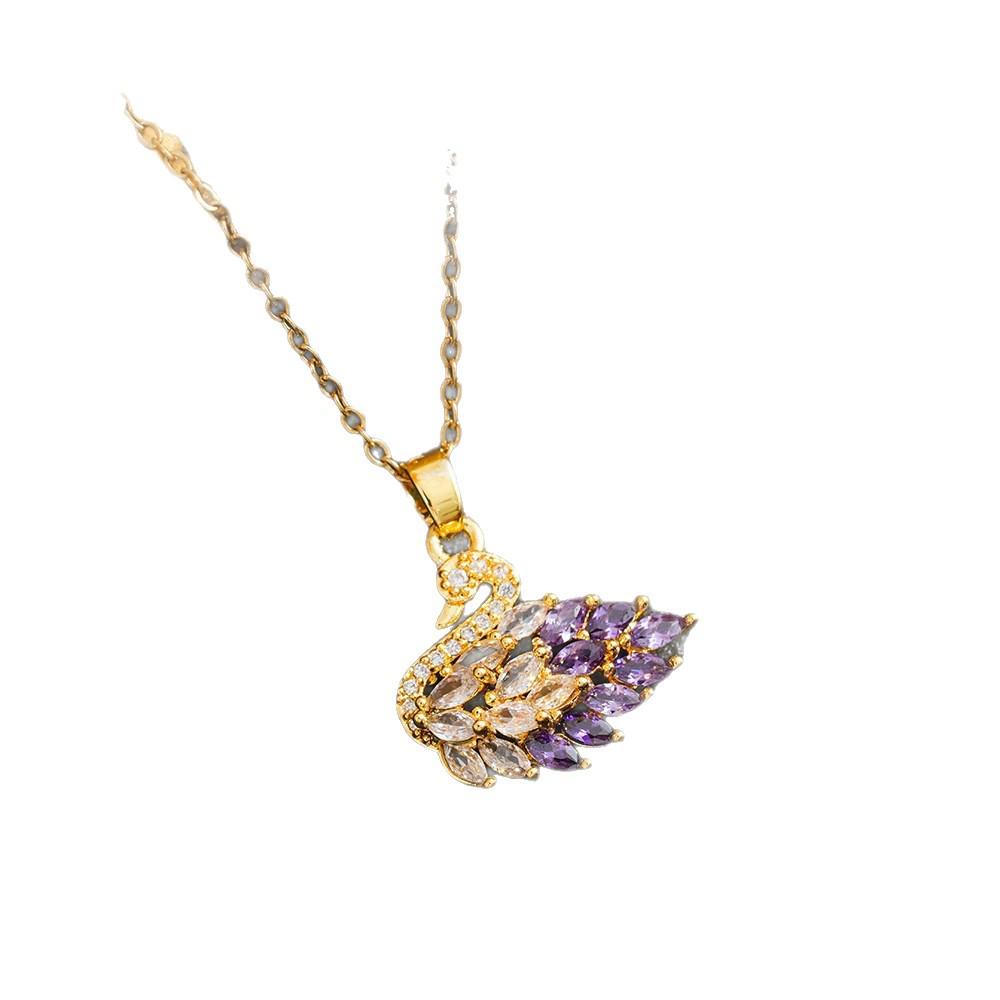 Korean Dongdaemun Cubic Zirconia Swan Pendant Titanium Steel Necklace for Women - Fashionable Versatile Clavicle Chain.