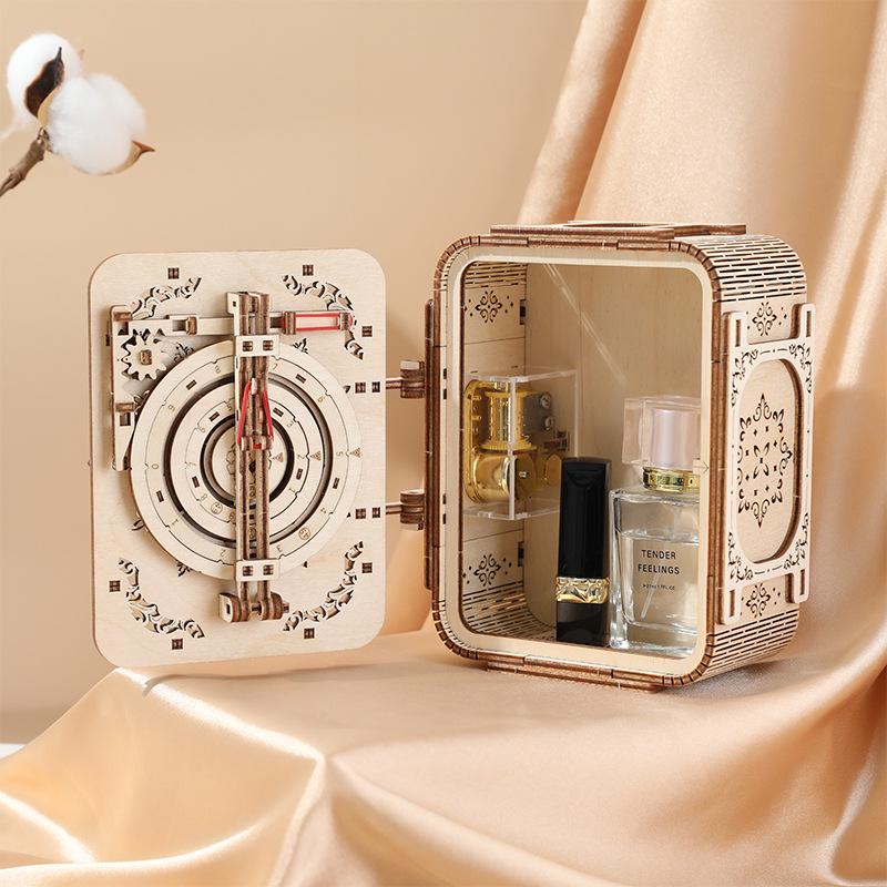 DIY Wood Treasure Box G612: 3D Puzzle, Password Protected, Music Box Gift for Kids