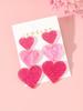 1pair Pink Heart-Shaped Earrings, Women'S Color Blocked Multi-Layer Earring Pendant, Valentine'S Day Acrylic Simple Heart-Shaped Earrings