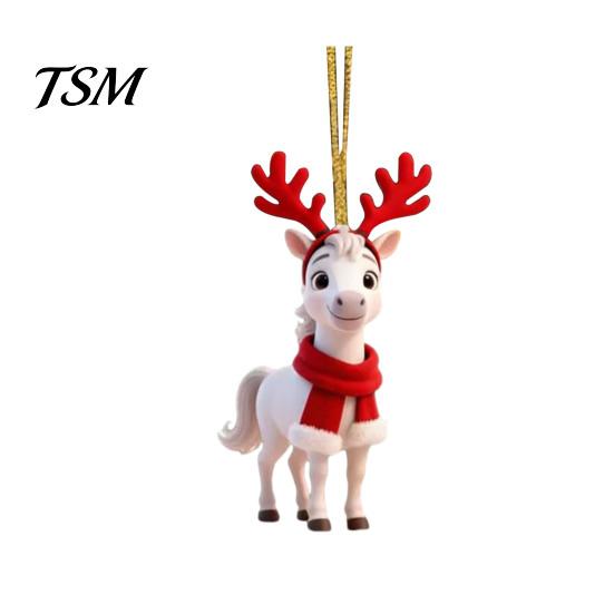 Fade-resistant Christmas Decorations Pony Ornament 2D Acrylic Hanging Decor for Car White Horse Design And Tree Cute Holiday Gift Kids Ornaments