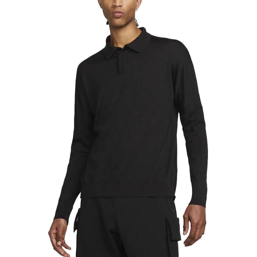 Nike Solid Color Pullover Long Sleeve Polo Men Tops Black DV7462-010