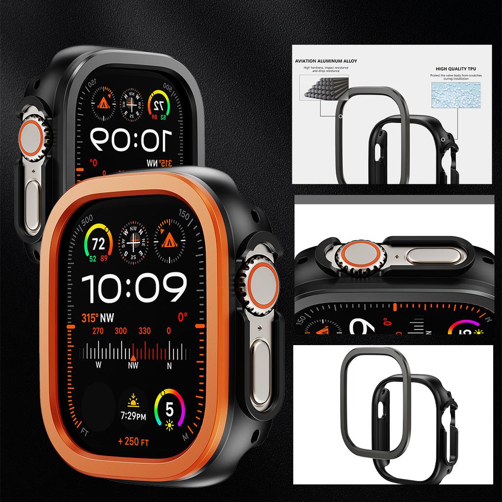 Lega di Alluminio Metallo + Custodia in TPU Per Apple Watch Ultra 1/2/3 49mm Telaio Paraurti Scocca Protettiva per Apple Watch Serie 11 10 9 8 7 6 5 46mm 42 45 41mm