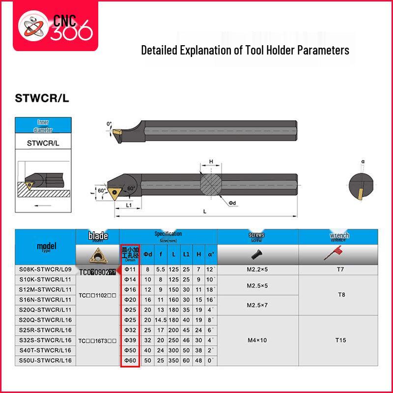 CNC 60° Internal Thread Chamfer Tool Holder S10K/S12M-STWCR11