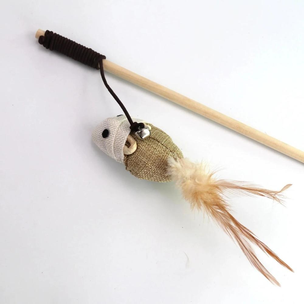 1PC Teaser Feather Toys Funny Bell Mouse Wooden Stick Cat Teaser Pet Interactive Boredom Relief Toy