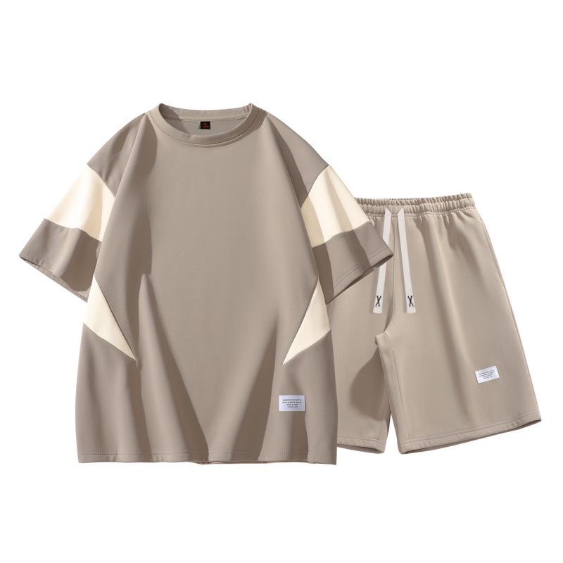 Men's Summer Set: Color Block Short-sleeve T-shirt & Mid-length Shorts, Casual Loose Fit Sports Two-piece