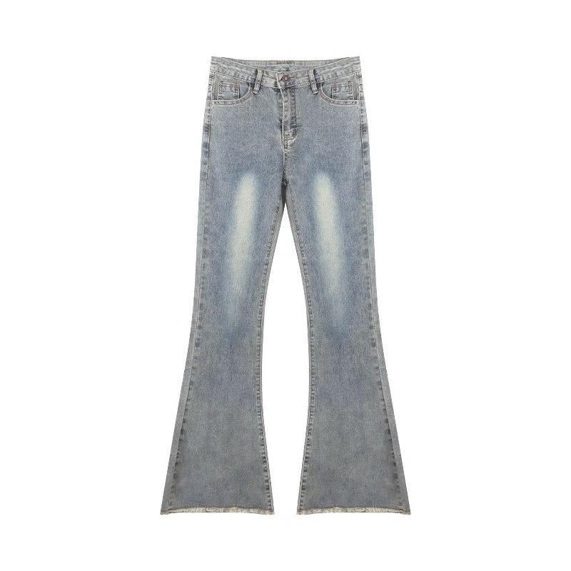 Dámské pikantní retro zeštíhlující mikro rozšířené džíny - Světlá barva, délka až na zem