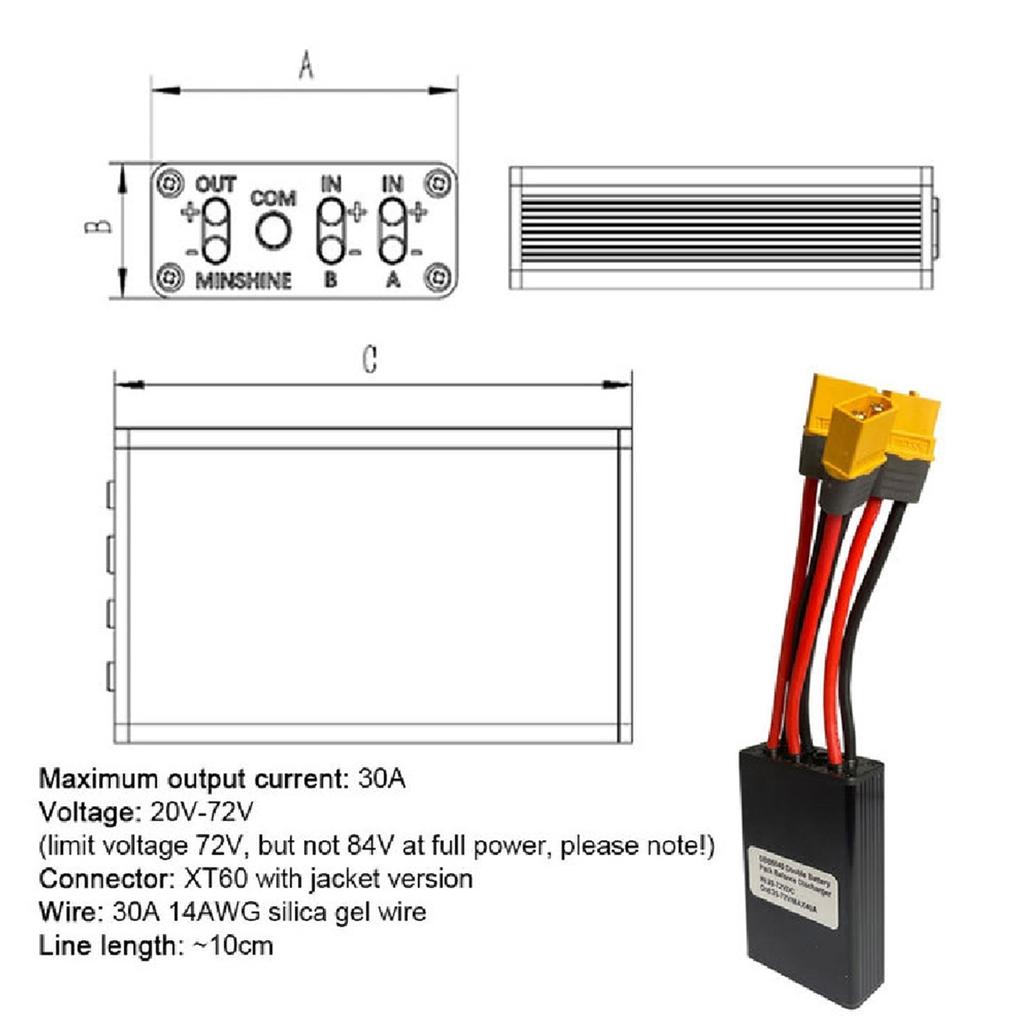 Doppelbatterie-Parallelmodul 20V bis 72V 40A für erhöhte Kapazität Verbessert die Stromversorgung von Elektrofahrrädern