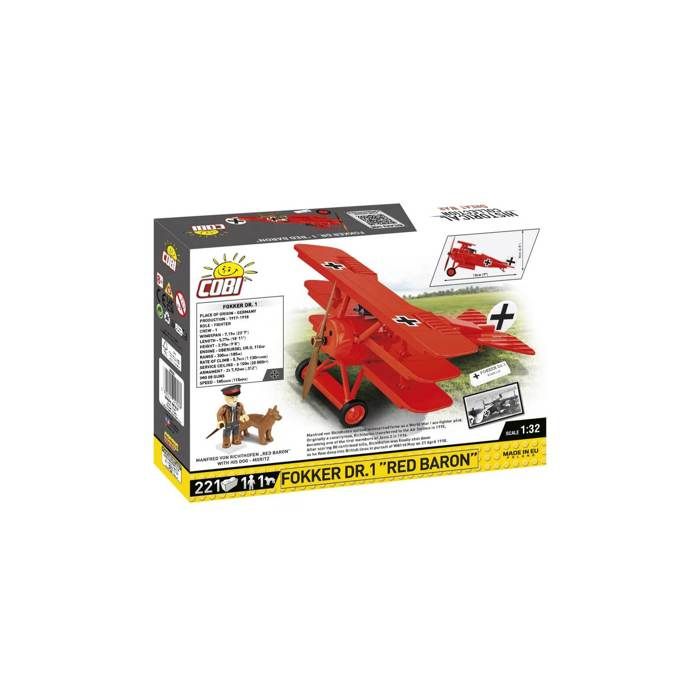 Maquette d'avion - COBI - Fokker DR.1 'Red Baron' - 221 pièces - 1 figurine pilote - 1 figurine chien