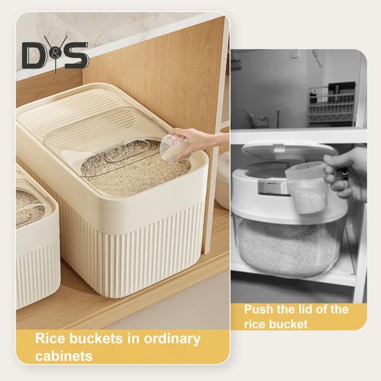 15kg Rice Bucket with Measuring Cup Transparent Cover Food Grade Plastic Sealed Pet Food Storage Container