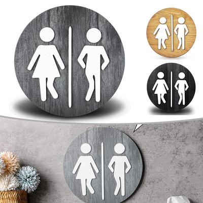 Toilet Signage Wooden  Toilet Sign Plate Wash Room Door Wall Label Sticker Bathroom Signage Board Bathroom Wall Decor Board