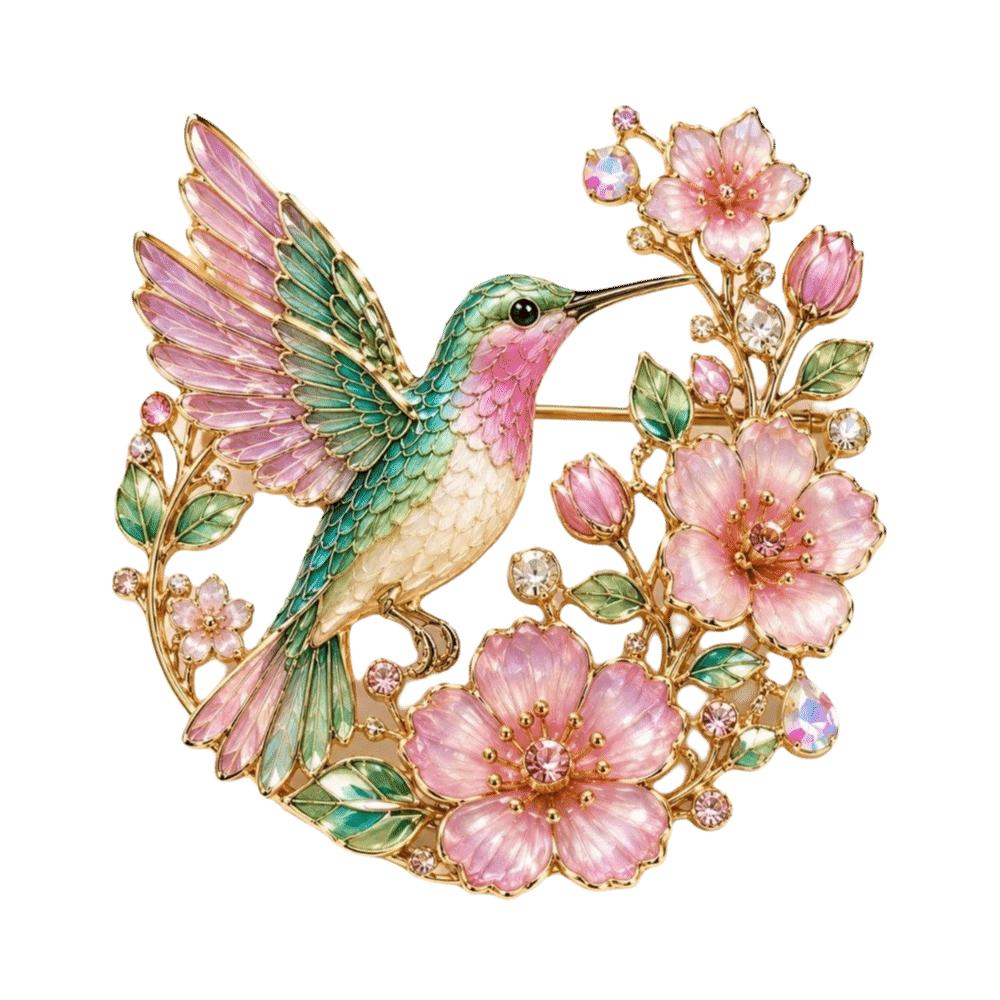 Colorful Design Hummingbird Blossom Brooch Metal Material Bird Brooch Chest Pin For Handbags