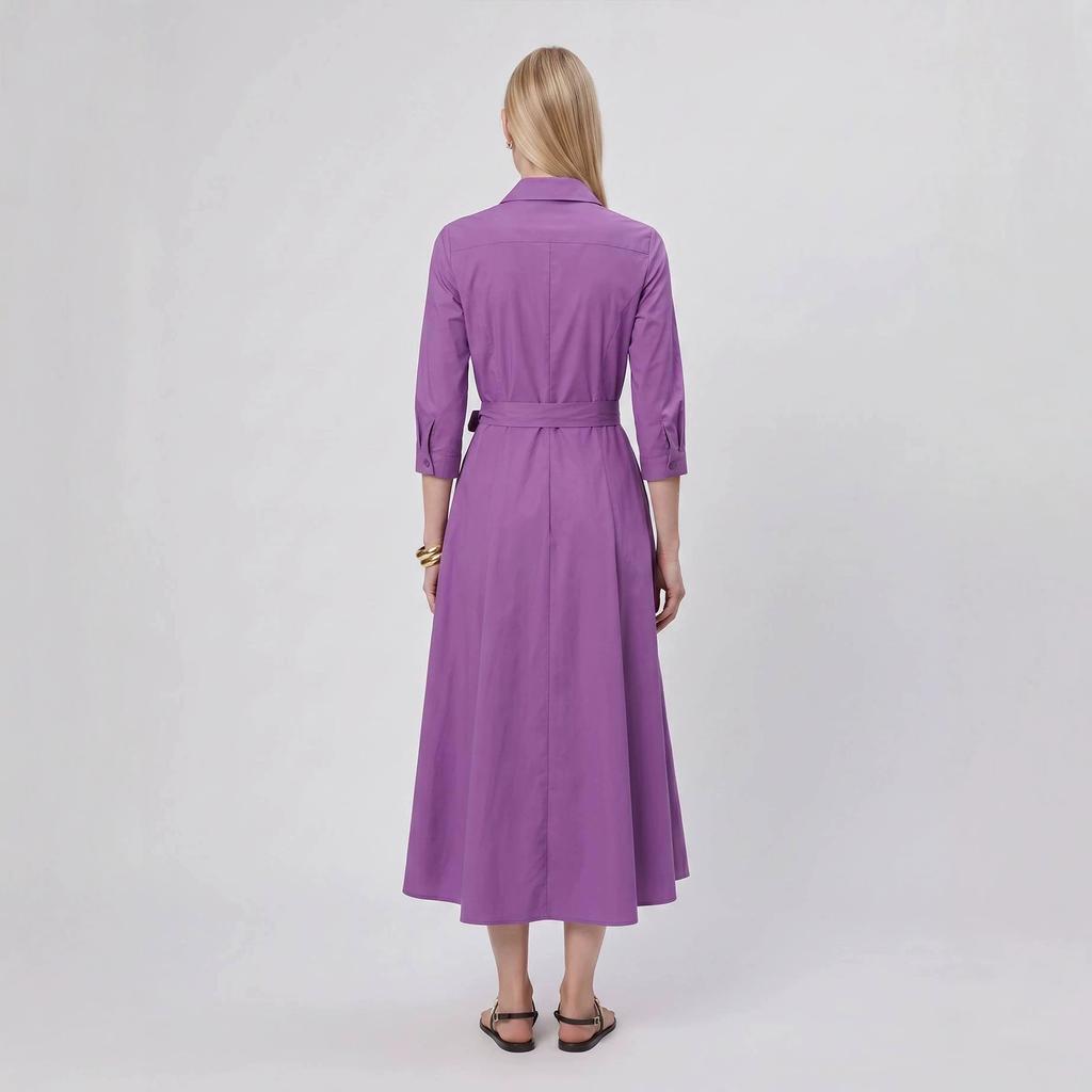 Amazon 2026 European and American cross-border women's clothing summer solid color lapel slim long-sleeved dress new women's clothing belt