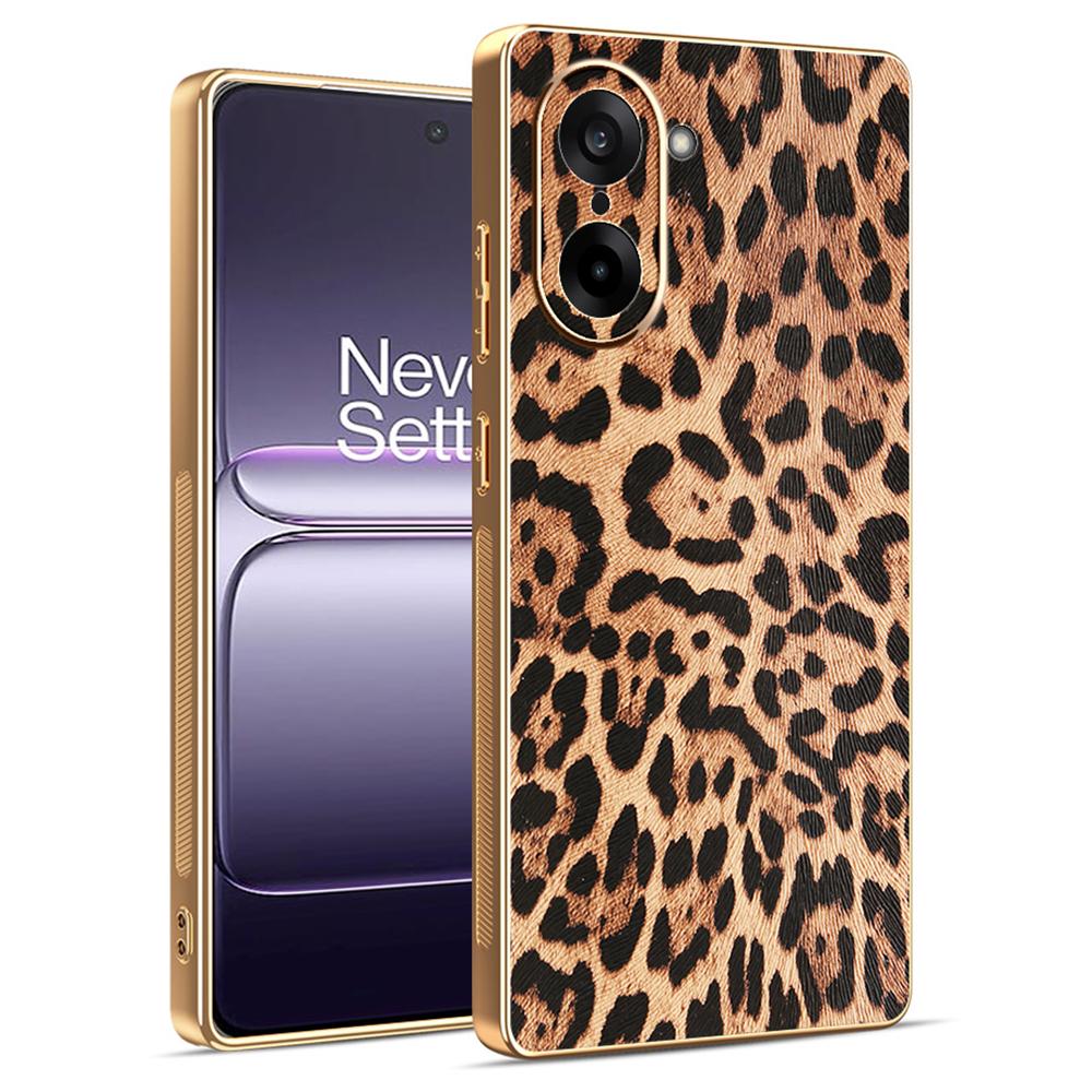 

For OnePlus Ace 5 Racing 5G/Nord CE5 5G Case Leopard Print PU Leather Coated PC+TPU Electroplating Phone Cover A