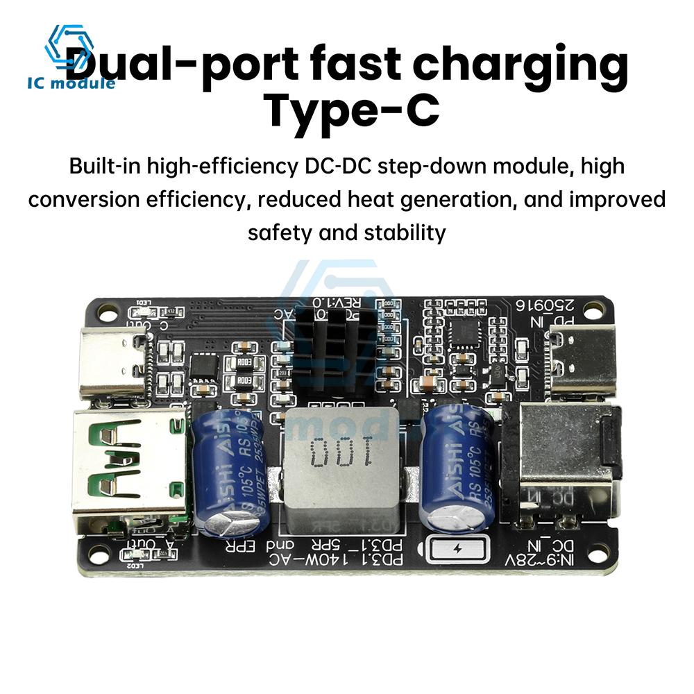 PD 140W Hochleistungs-DC-Abwärtswandler Dual-Port Schnelllade-Modul Typ C USB-Ladegerät mit voller Protokollunterstützung (PD3.1/QC4+/PPS)