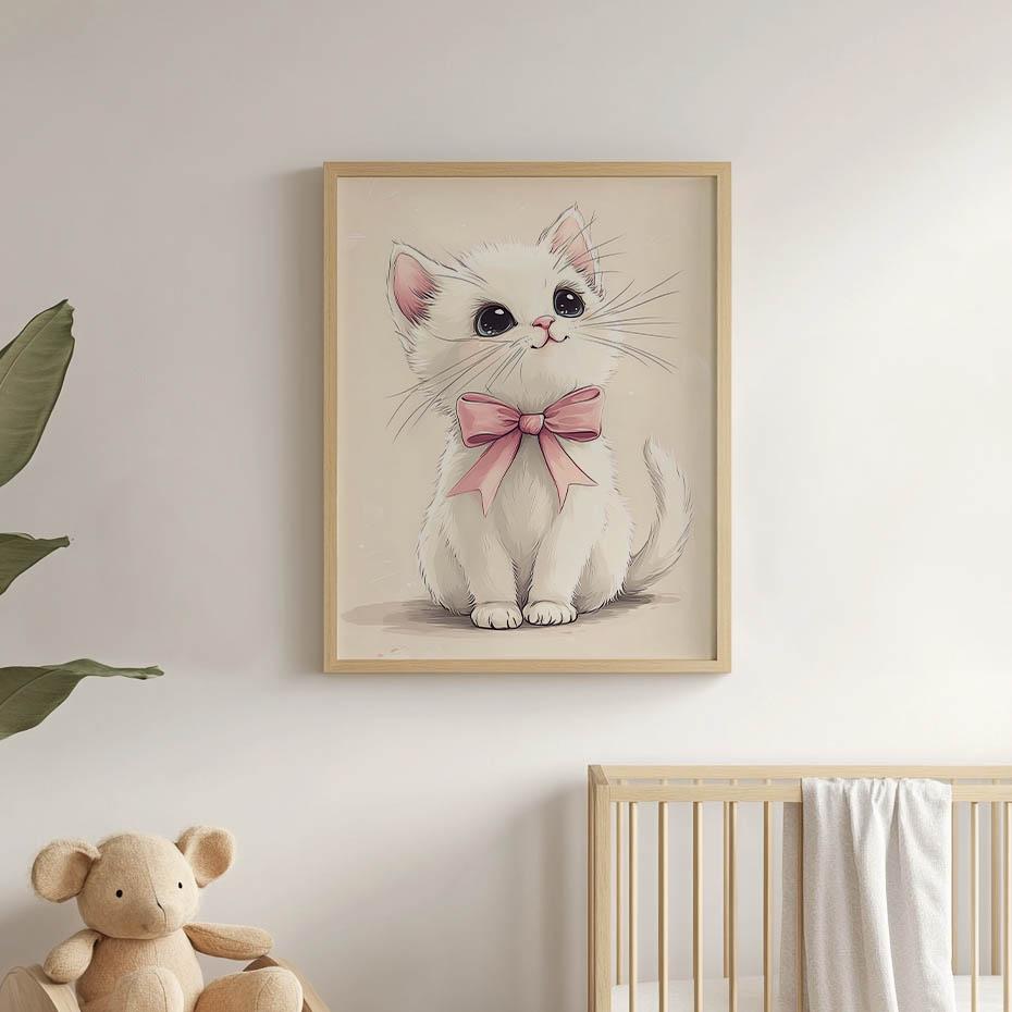 Plakat Urocza Kotek Z Różową Kokardką Plakat Urocza Kotek Z Różową Kokardką, 40X50 Cm, Bez Ramy, Papier Matowy 230 Gsm