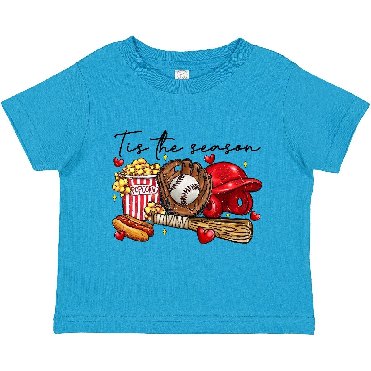 

Inktastic Tis The Season Baseball Toddler kids boys T-Shirt Bat Popcorn Hot Dog Glove Ball 110