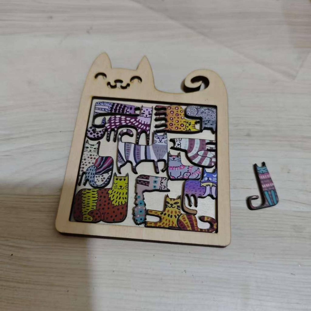 13 Irregular Wooden Cat Puzzles Colorful Cute Puzzle Toys for Children Birthday Gift Brain Teaser Educational Game
