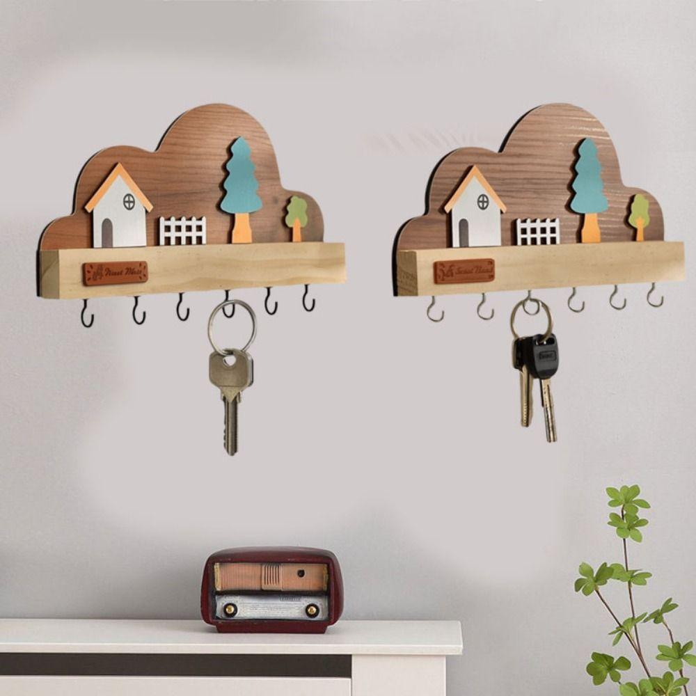 No-Drill Key Storage Hanging Hook Solid Wood Coat Rack Practical Door Wall Hook  Home Decor