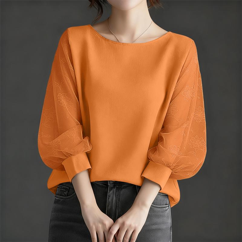 ZANZEA Dámská ležérní halenka s kulatým výstřihem, síťovanou vsadkou a 3/4 rukávy