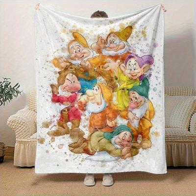1pc, Disney Snow White Seven Dwarfs Watercolor Print Blanket Home Decor, Couch Throw, Outdoor, Gift, Flannel Bedroom, Living Room, Travel