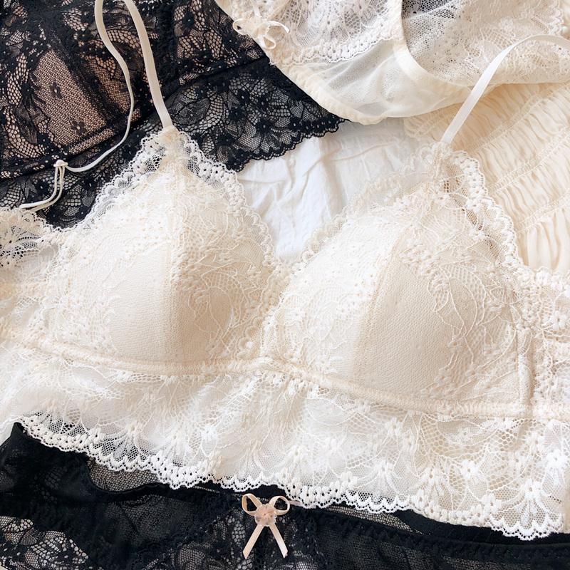 French Lace Triangular Cup Push Up Bra Set Women Sexy Lingerie Summer Comfort Fine Shoulder Strap Bras Backless Underwear Sets