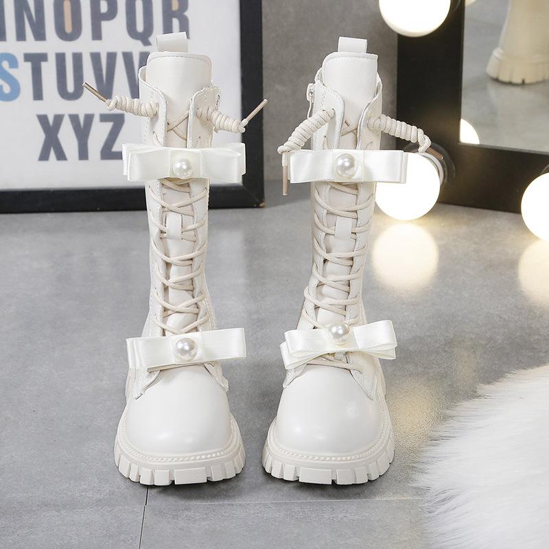 Girls Leather Boots Medium and High Boots Autumn and Winter New Children's Boots Knight Boots Fashion Baby Leather Boots