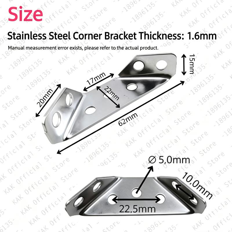 KAK 5/10PCS Stainless Steel Corner Bracket 90° Triangle Reinforced Angle Bracket Furniture Support Bracket for Bed Table Chair
