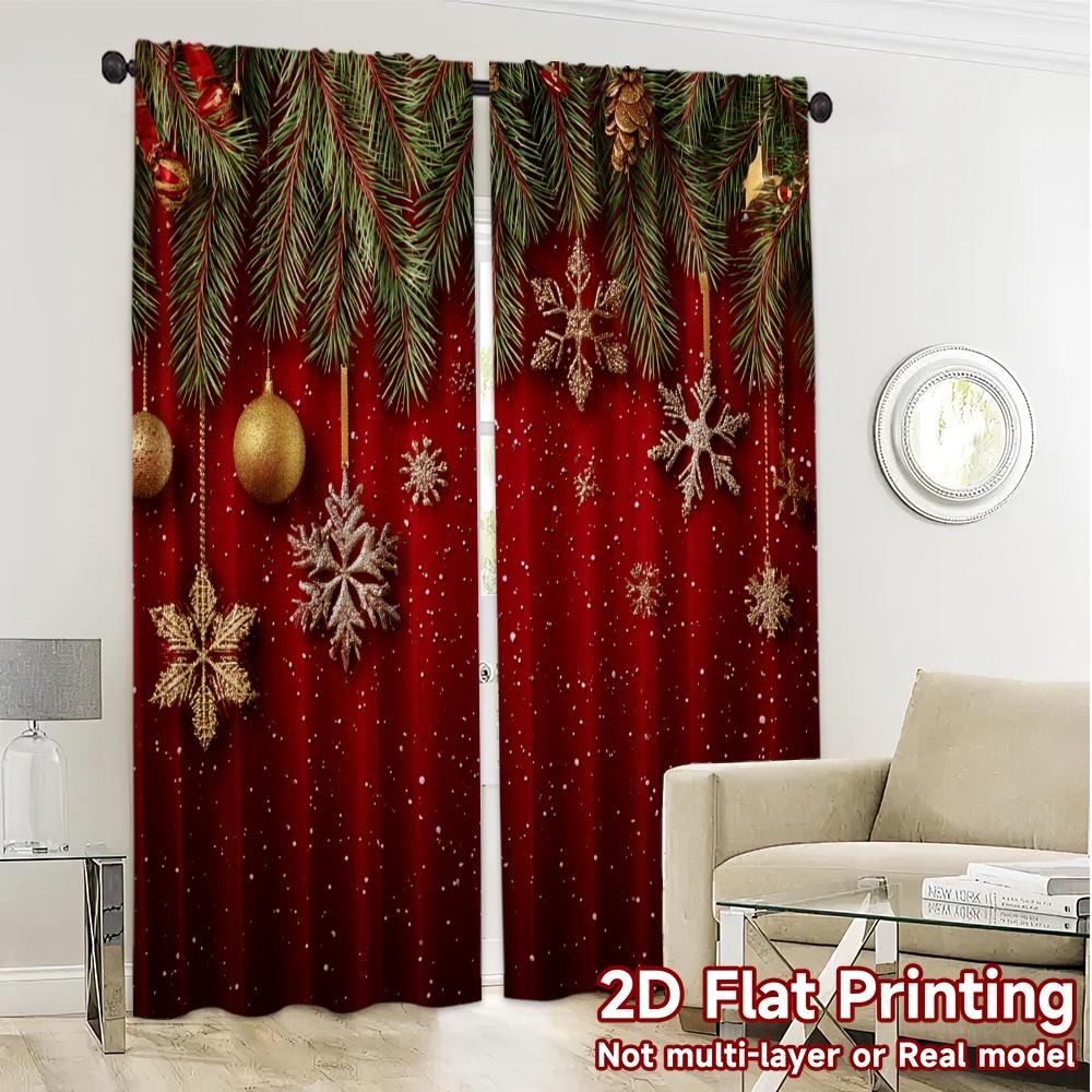 2D Flat Printing  JIT 2pcs   Curtains (Without Rod) Festive Garland Print Popular Curtains Durable Polyester Curtains Gifts