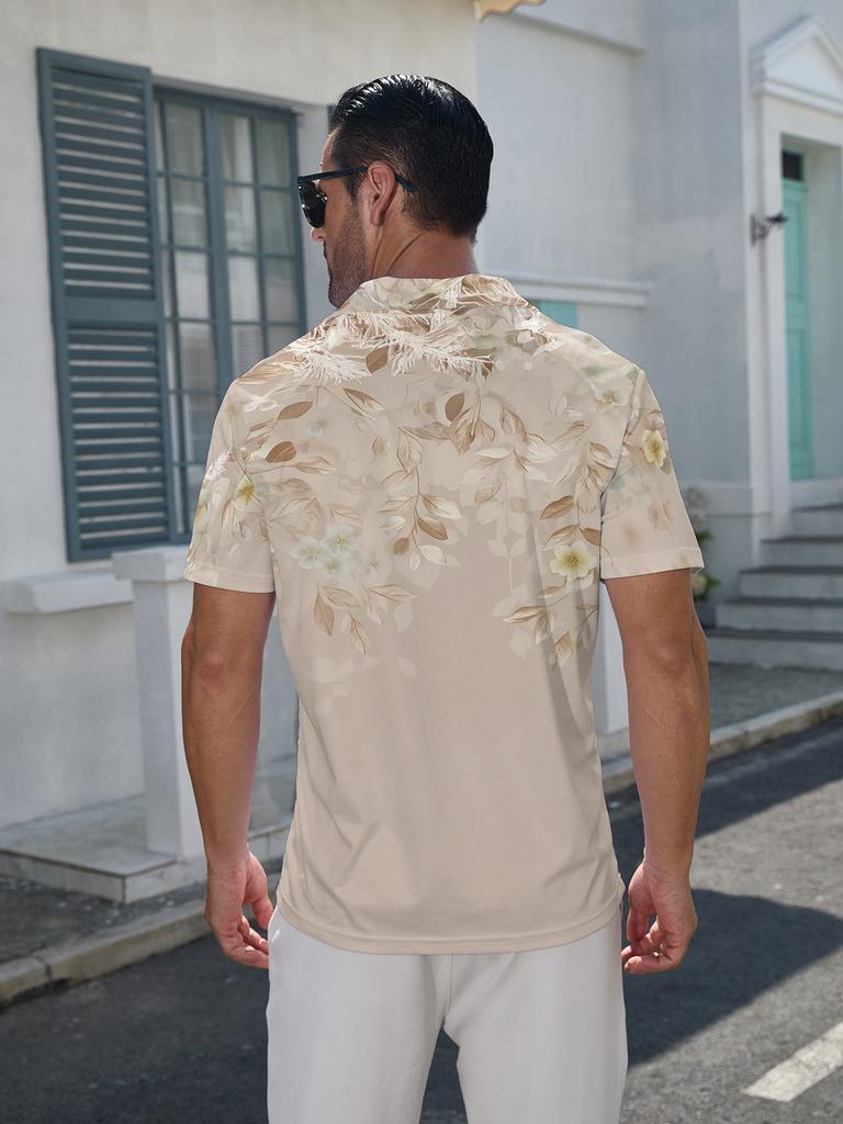 Men'S Short-Sleeve Polo Shirt with Flat Digital Print Pattern - No Texture - Elegant Floral Design. A Stylish And Easy Short-Sleeve Shirt with Buttons