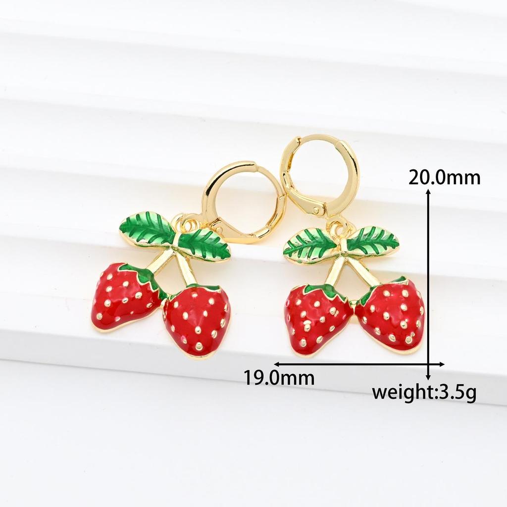 Gold-Plated Copper Strawberry Earrings with Zirconia Drip Oil - DIY Jewelry.