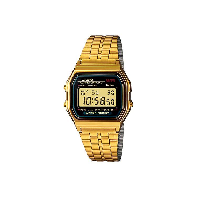 Casio Youth Series Silicone Square Classic Gold Watch Retro Waterproof Quartz Movement Resin Strap Men watches Black A159WGEA-1D Regular Watch Box,Gold Strap