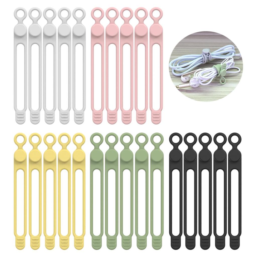 24Pcs Silicone Cable Ties for Bundling Earphone, Phone Charger, Computer Cords, Reusable Cord Organizer Cable Management 6 Color